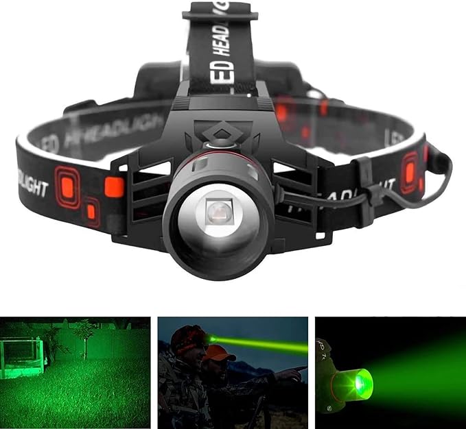 "Vielseitige, ergonomische LED Stirnlampe mit Weiß-, Rot- und Grünlicht, ideal für Outdoor-Abenteuer und Arbeiten im Dunkeln.
