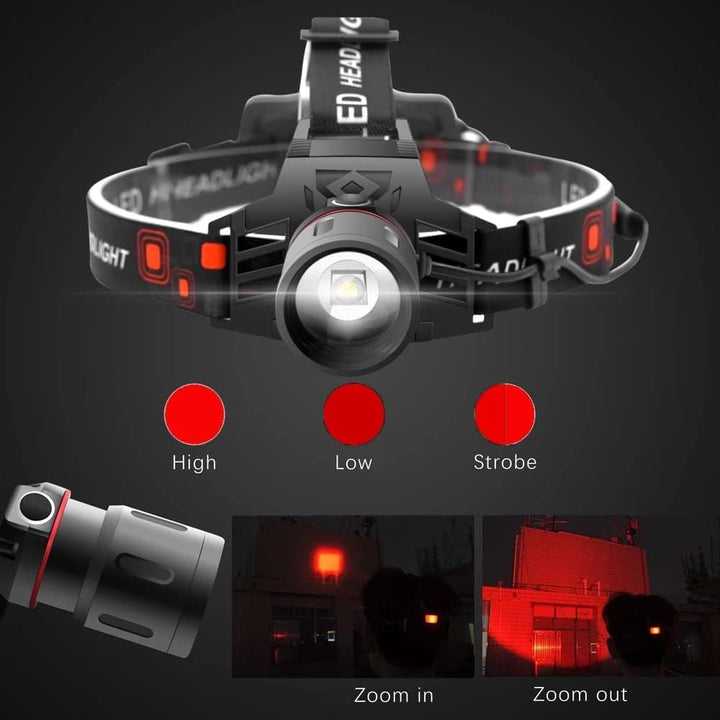 "Vielseitige, ergonomische LED Stirnlampe mit Weiß-, Rot- und Grünlicht, ideal für Outdoor-Abenteuer und Arbeiten im Dunkeln.