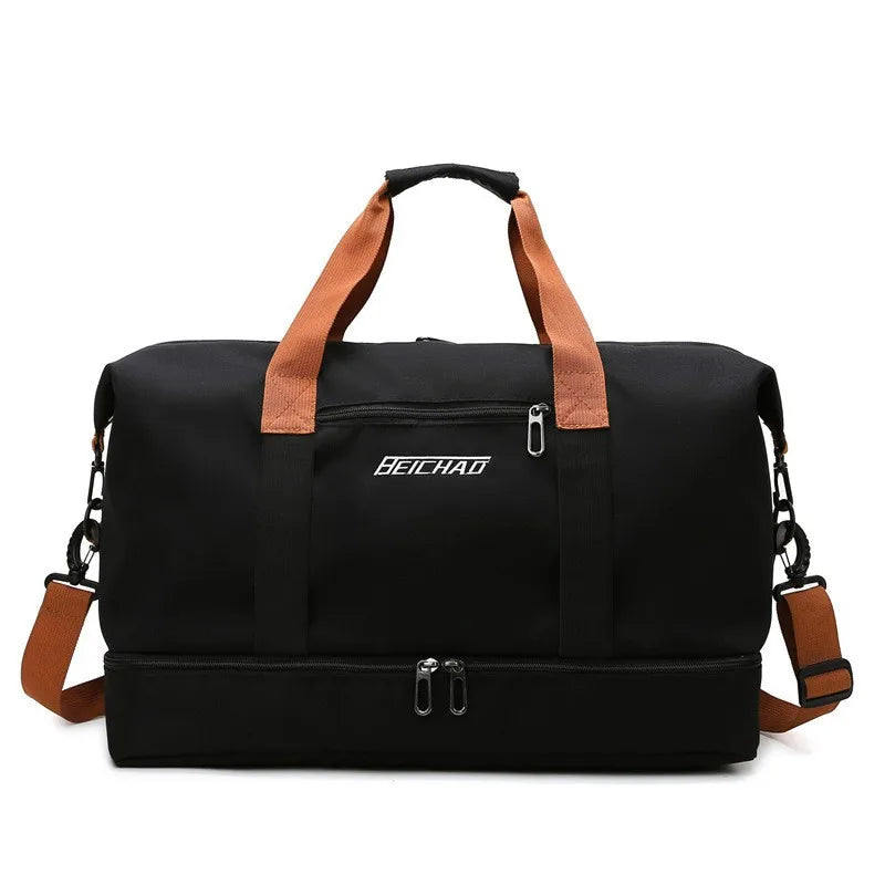Vielseitige Sporttasche mit separatem Schuh- und Nassfach, ideal für aktive Reisende, Größe 46x25x28 cm, in Armeegrün.