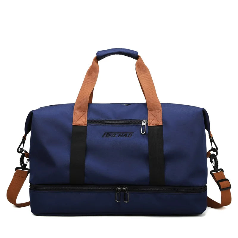 Vielseitige Sporttasche mit separatem Schuh- und Nassfach, ideal für aktive Reisende, Größe 46x25x28 cm, in Armeegrün.