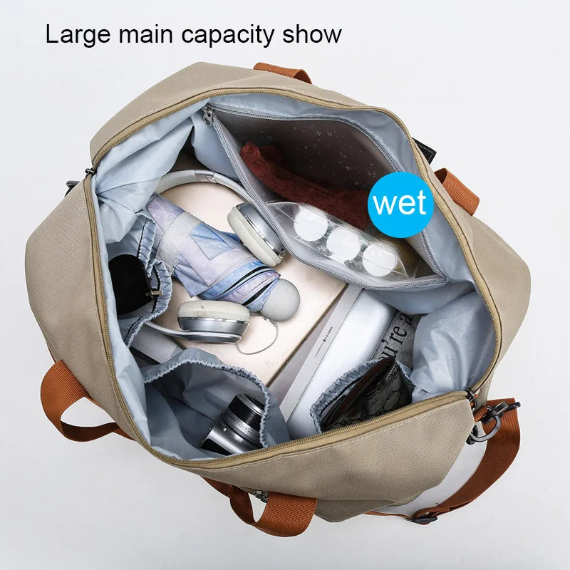 Vielseitige Sporttasche mit separatem Schuh- und Nassfach, ideal für aktive Reisende, Größe 46x25x28 cm, in Armeegrün.