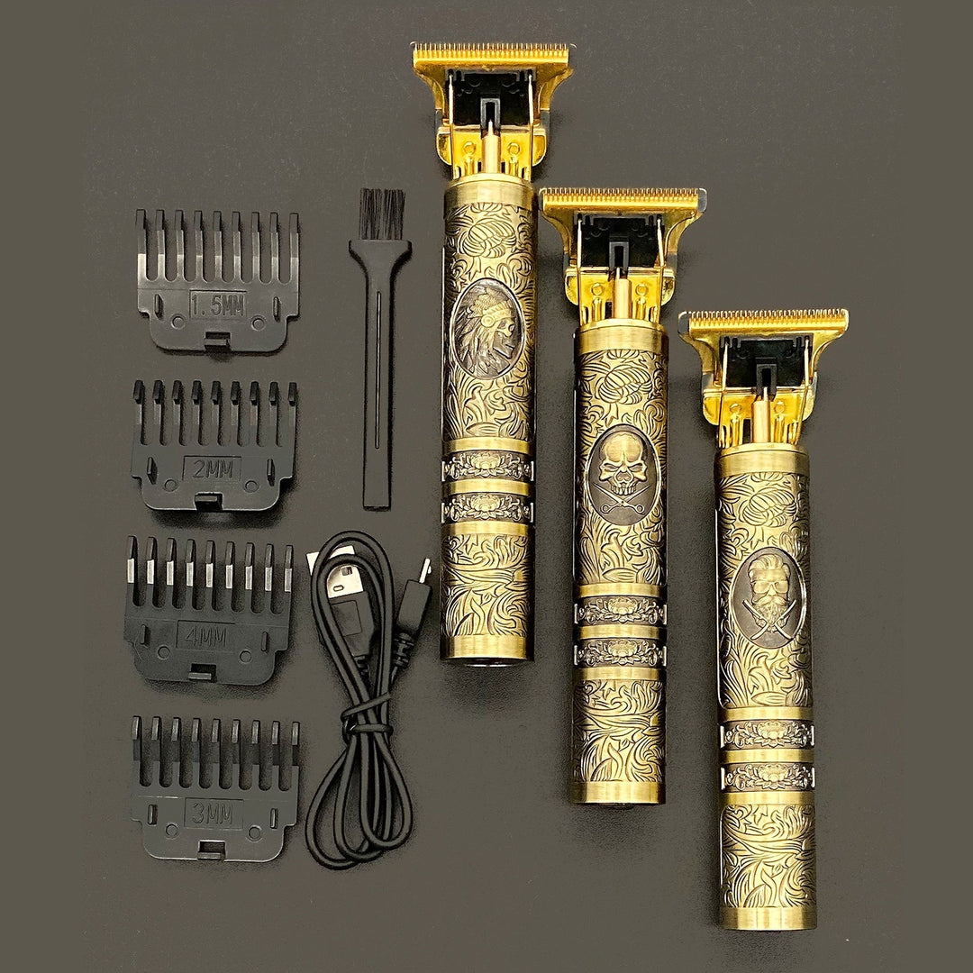 "Vintage Barttrimmer mit Präzisionsschnitt, ergonomisch, schwarz, wasserdicht, wiederaufladbar, ideal für Bartpflege."