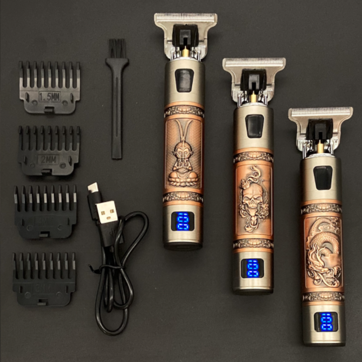 "Vintage Barttrimmer mit Präzisionsschnitt, ergonomisch, schwarz, wasserdicht, wiederaufladbar, ideal für Bartpflege."