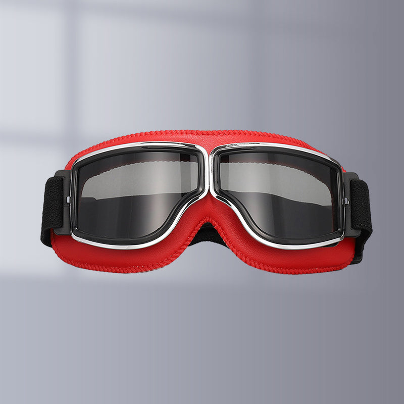 "Vintage Motorradbrille mit UV-Schutz, klassisches Design, braune Linsen, faltbar, verstellbares Band, kratzfest."