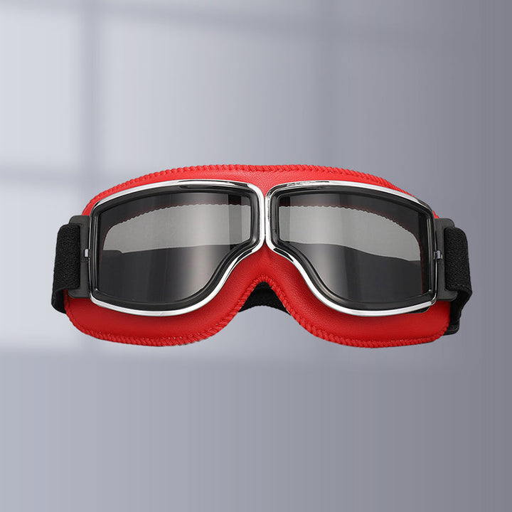 "Vintage Motorradbrille mit UV-Schutz, klassisches Design, braune Linsen, faltbar, verstellbares Band, kratzfest."