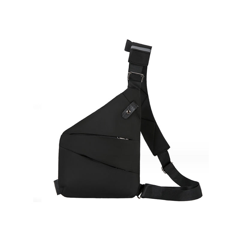 "Vorderansicht Anti-Diebstahl-Schultertasche in Schwarz, ergonomisches Design, Sicherheitsfächer, Nylon-Polyester-Mischung"