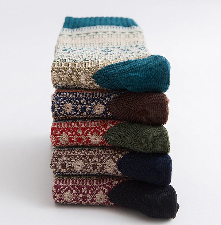 "Warme Wollsocken im Vintage-Stil, 5 Paar, kuschelig und stilvoll für den Winter, ideale Accessoires in versch. Farben."