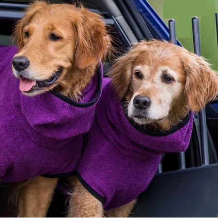 Warmer Hundemantel mit verstellbarer Schnalle, flauschigem Material, in Dunkelgrau und Gelb, ideal für kalte Tage.