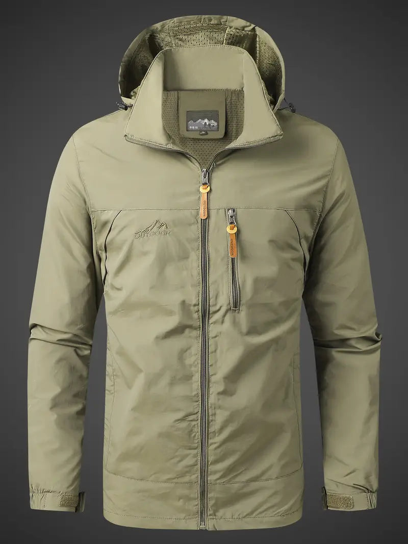 "Wasser- und winddichte Herren Outdoorjacke für alle Jahreszeiten, robust und stilvoll, ideal für Camping und Wandern"