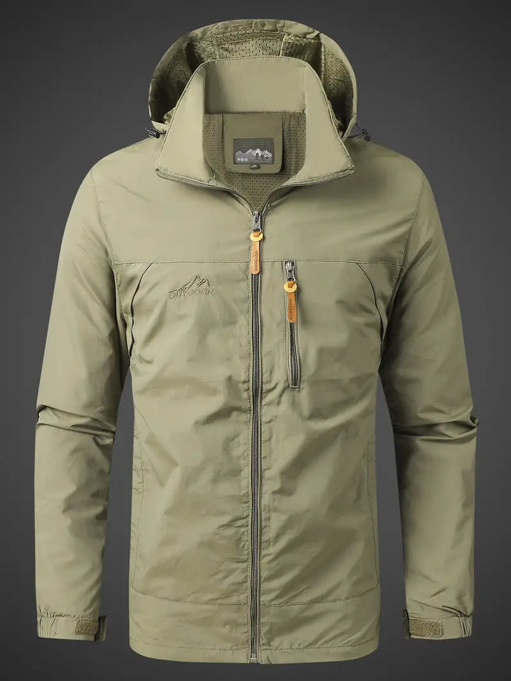"Wasser- und winddichte Herren Outdoorjacke für alle Jahreszeiten, robust und stilvoll, ideal für Camping und Wandern"