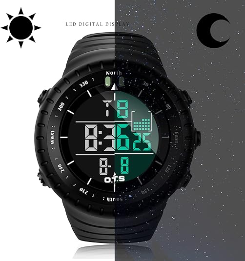 Wasserdichte digitale Herren-Sportuhr mit LED-Display, robustem Design und stoßfest; ideal für Outdoor-Aktivitäten.