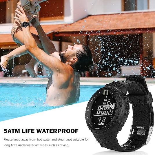 Wasserdichte digitale Herren-Sportuhr mit LED-Display, robustem Design und stoßfest; ideal für Outdoor-Aktivitäten.