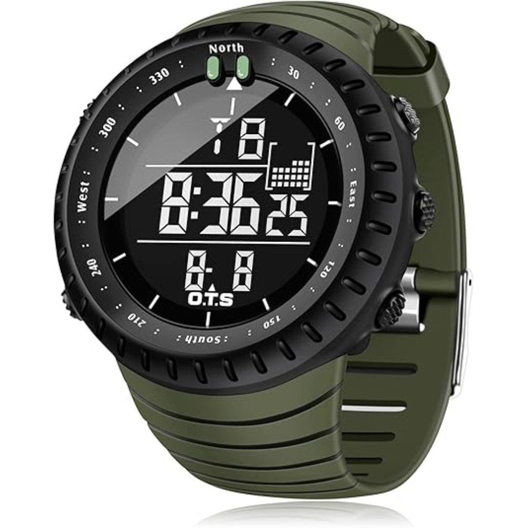 Wasserdichte digitale Herren-Sportuhr mit LED-Display, robustem Design und stoßfest; ideal für Outdoor-Aktivitäten.