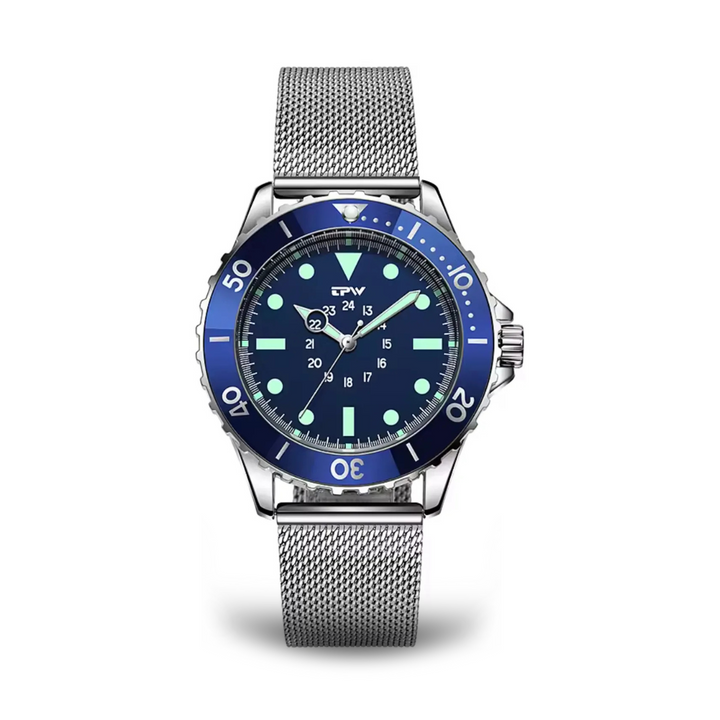 "Wasserdichte Herren-Taucheruhr mit grünem Armband, robustem Edelstahl-Gehäuse und leuchtenden Zeigern im Militärdesign"