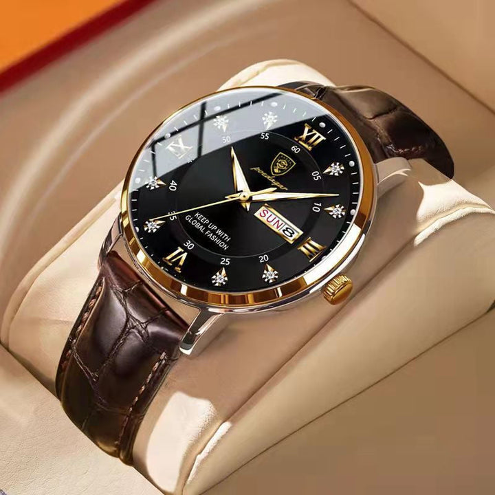 Wasserdichte Herrenarmbanduhr, Edelstahl, leuchtende Zeiger, elegantes Design; vielseitig tragbar, klar ablesbar im Dunkeln.