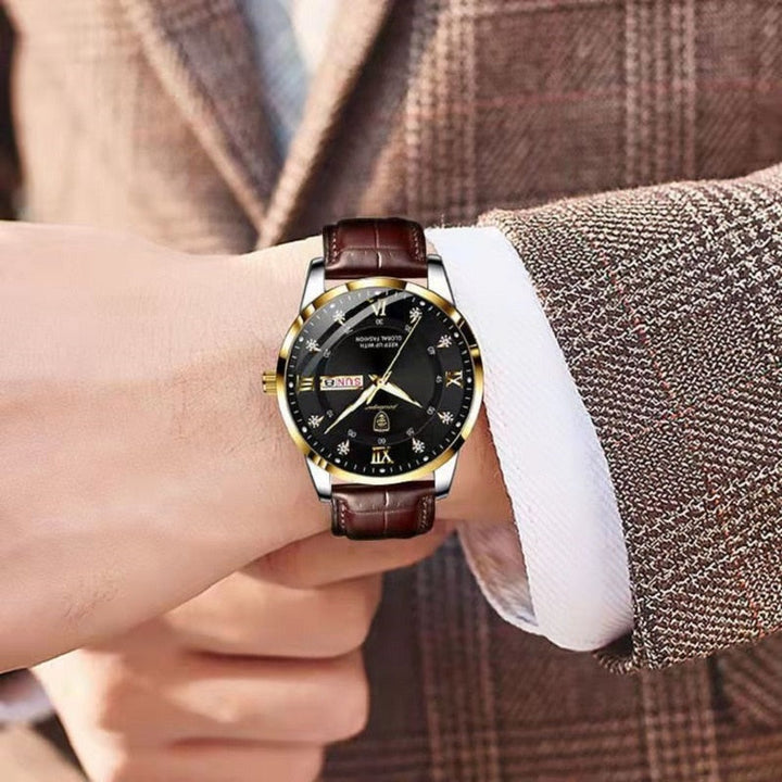 Wasserdichte Herrenarmbanduhr, Edelstahl, leuchtende Zeiger, elegantes Design; vielseitig tragbar, klar ablesbar im Dunkeln.