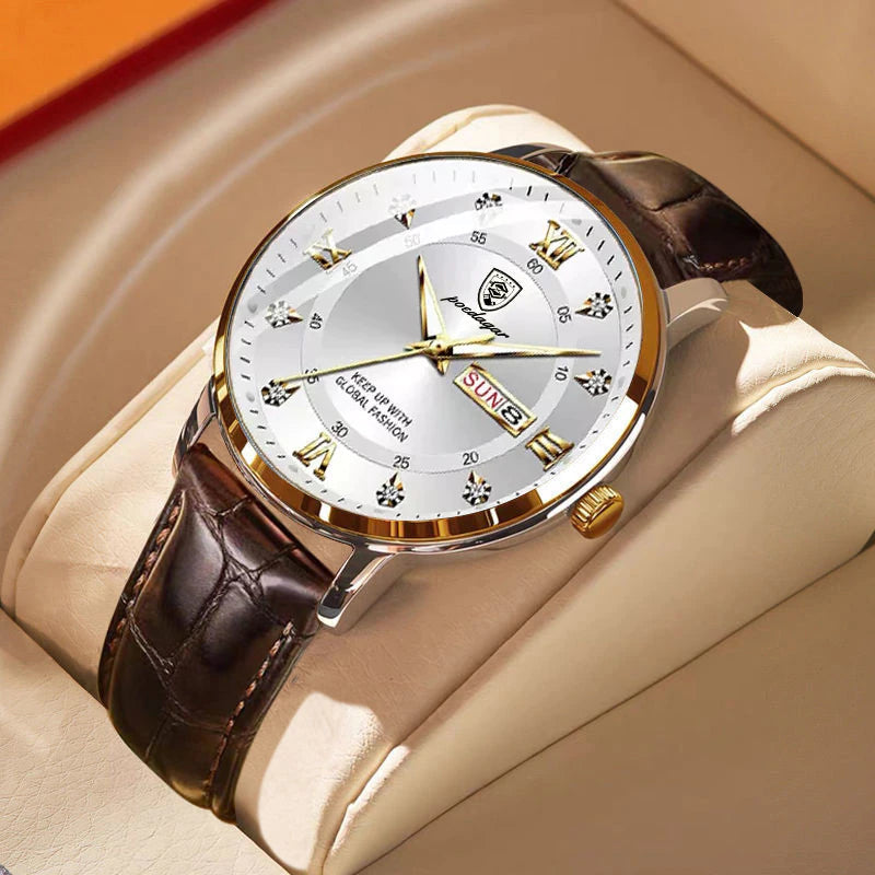 Wasserdichte Herrenarmbanduhr, Edelstahl, leuchtende Zeiger, elegantes Design; vielseitig tragbar, klar ablesbar im Dunkeln.