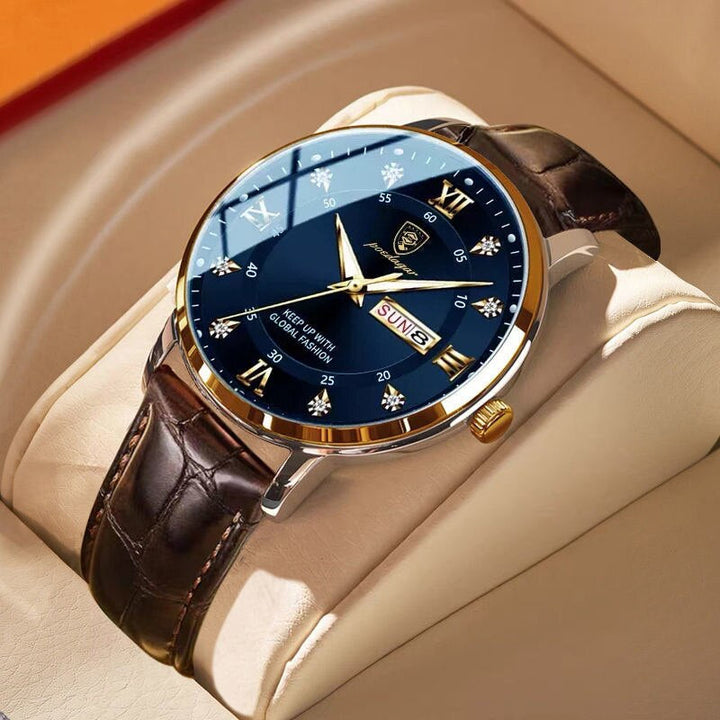 Wasserdichte Herrenarmbanduhr, Edelstahl, leuchtende Zeiger, elegantes Design; vielseitig tragbar, klar ablesbar im Dunkeln.