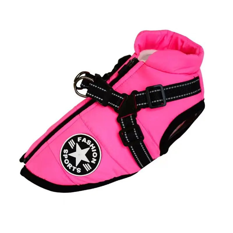 Wasserdichte Hundejacke in Dunkelblau, wärmeisolierend und sichtbar, schützt vor Regen und Kälte. Ideal für Spaziergänge.