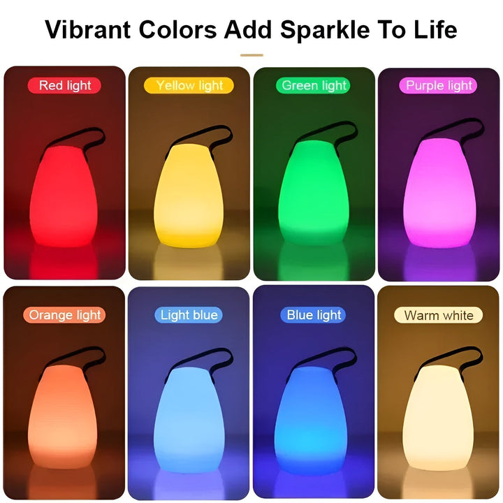 "Wasserdichte, kabellose LED Tischlampe mit 16 Farben, für Innen- und Außeneinsatz, modernes Design, dimmbar."
