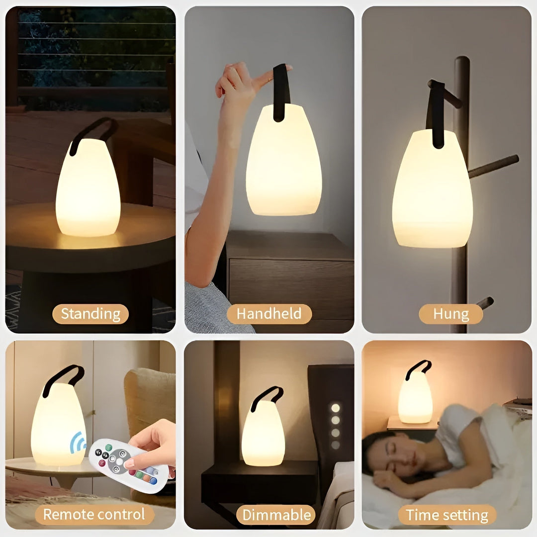 "Wasserdichte, kabellose LED Tischlampe mit 16 Farben, für Innen- und Außeneinsatz, modernes Design, dimmbar."