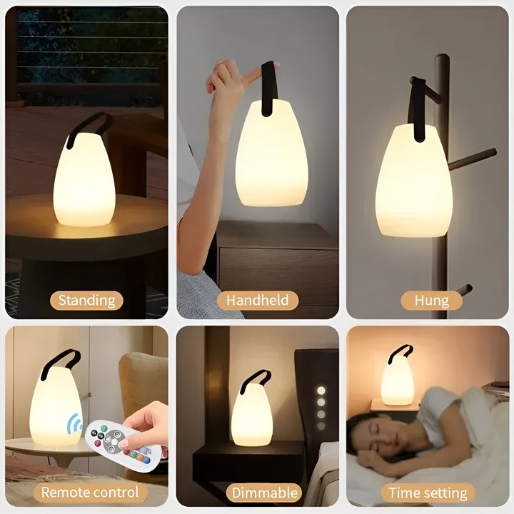 "Wasserdichte, kabellose LED Tischlampe mit 16 Farben, für Innen- und Außeneinsatz, modernes Design, dimmbar."