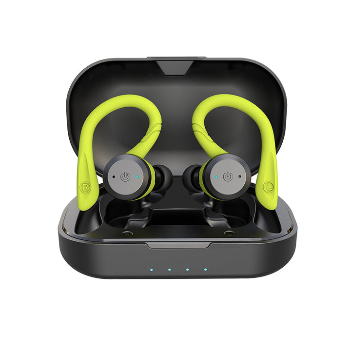 "Wasserdichte kabellose Sport-Ohrstöpsel mit ergonomischem Design und 20 Std Spielzeit, ideal für aktive Nutzung und Regen."