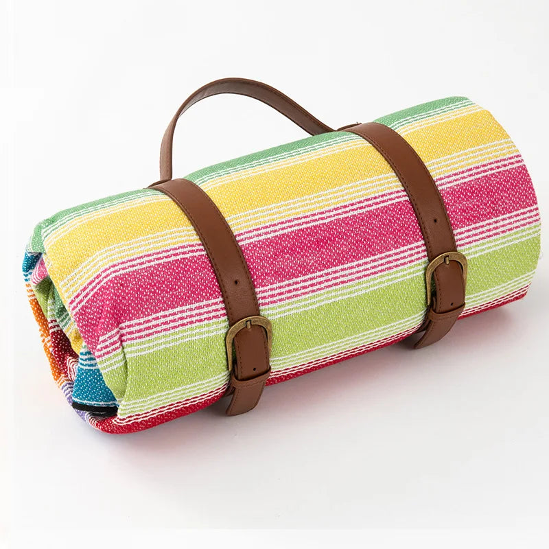 "Wasserdichte Picknickdecke 150x200 cm, faltbar, mit Tragegriff, ideal für Camping und Outdoor, weiche blaue Oberfläche."