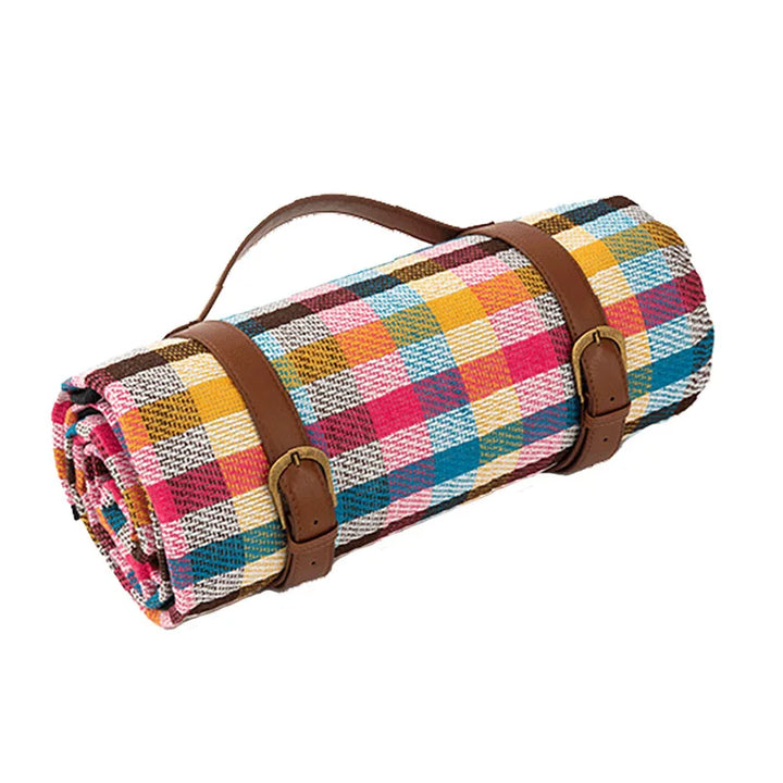 "Wasserdichte Picknickdecke 150x200 cm, faltbar, mit Tragegriff, ideal für Camping und Outdoor, weiche blaue Oberfläche."