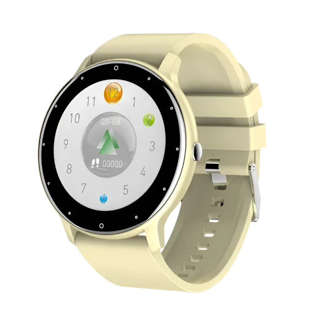 "Wasserdichte unisex Smartwatch mit Fitness-Tracker, herzfrequenzmesser, modernes Design, blau, gelb, pink, schwarz."