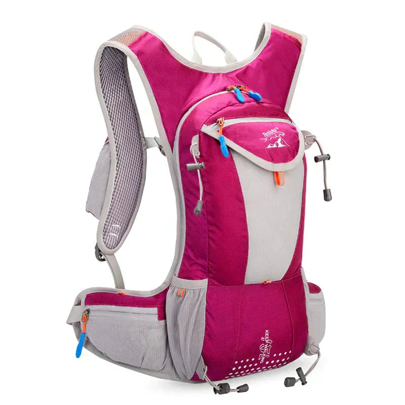 "Wasserdichter blauer Outdoor-Rucksack mit 2L Wasserblase, leicht und verstellbar, ideal für Abenteuer und Sport."
