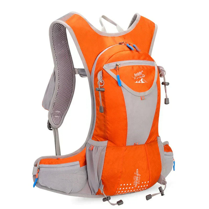 "Wasserdichter blauer Outdoor-Rucksack mit 2L Wasserblase, leicht und verstellbar, ideal für Abenteuer und Sport."