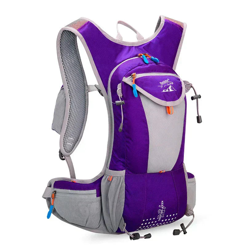 "Wasserdichter blauer Outdoor-Rucksack mit 2L Wasserblase, leicht und verstellbar, ideal für Abenteuer und Sport."
