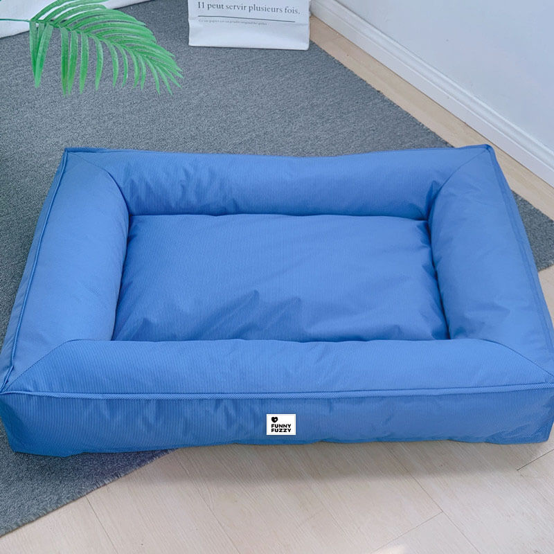 Wasserfestes Hundebett, orthopädisch, großes Modell, graues Material, mit erhöhter Kante für komfortable Kopfstütze
