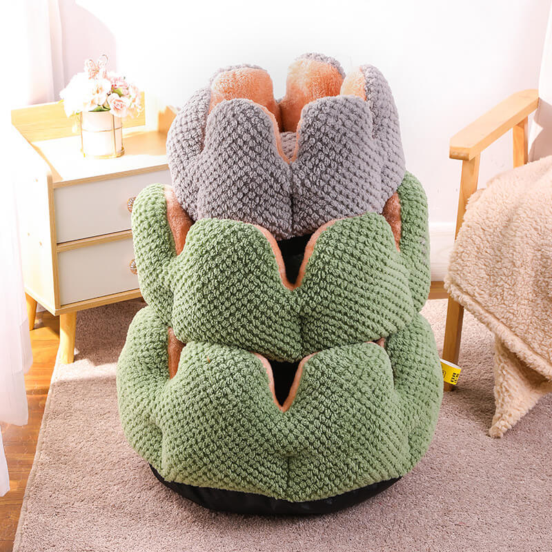 "Weiches Kaktus Haustierbett, stilvolles Design, komfortabel, in Grün, Braun, Lila, für Hunde und Katzen, M bis XL."