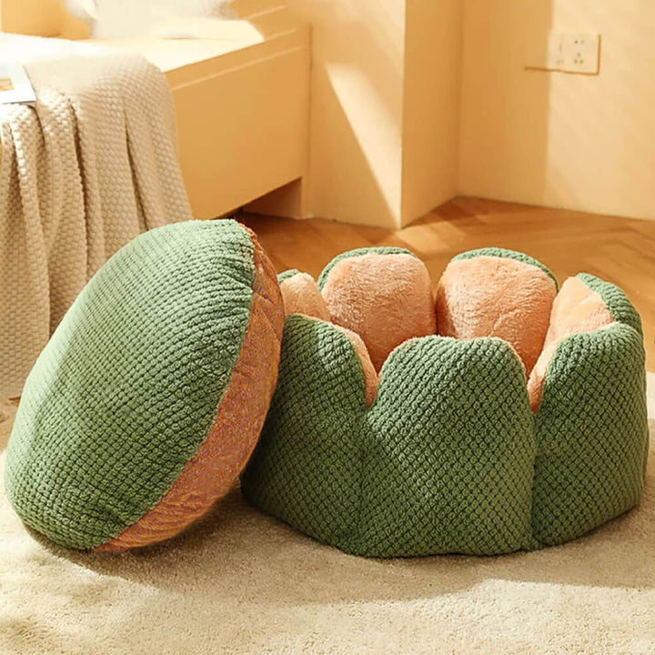 "Weiches Kaktus Haustierbett, stilvolles Design, komfortabel, in Grün, Braun, Lila, für Hunde und Katzen, M bis XL."