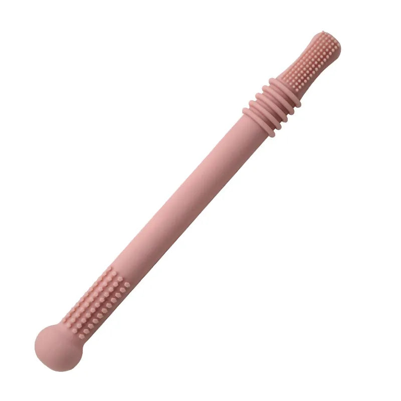 "Weiches Silikon-Beißröhrchen für Babys, sanft zum Zahnfleisch, in buntem Design, ideal für kleine Hände."