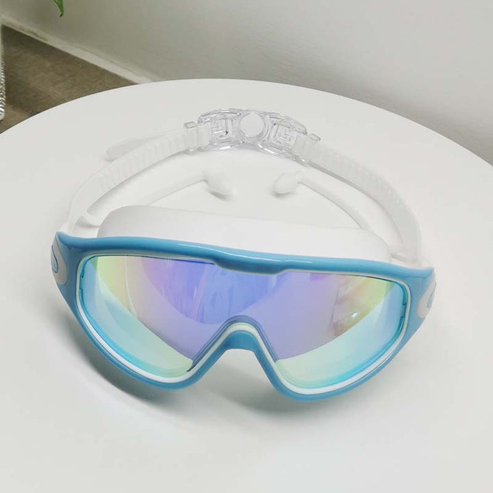 Weitwinkel-Schwimmbrille mit Antibeschlag, ergonomisches Design, großes Sichtfeld, ideal für Erwachsene, Unisex-Look.