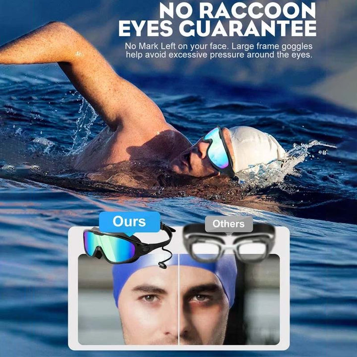 Weitwinkel-Schwimmbrille mit Antibeschlag, ergonomisches Design, großes Sichtfeld, ideal für Erwachsene, Unisex-Look.