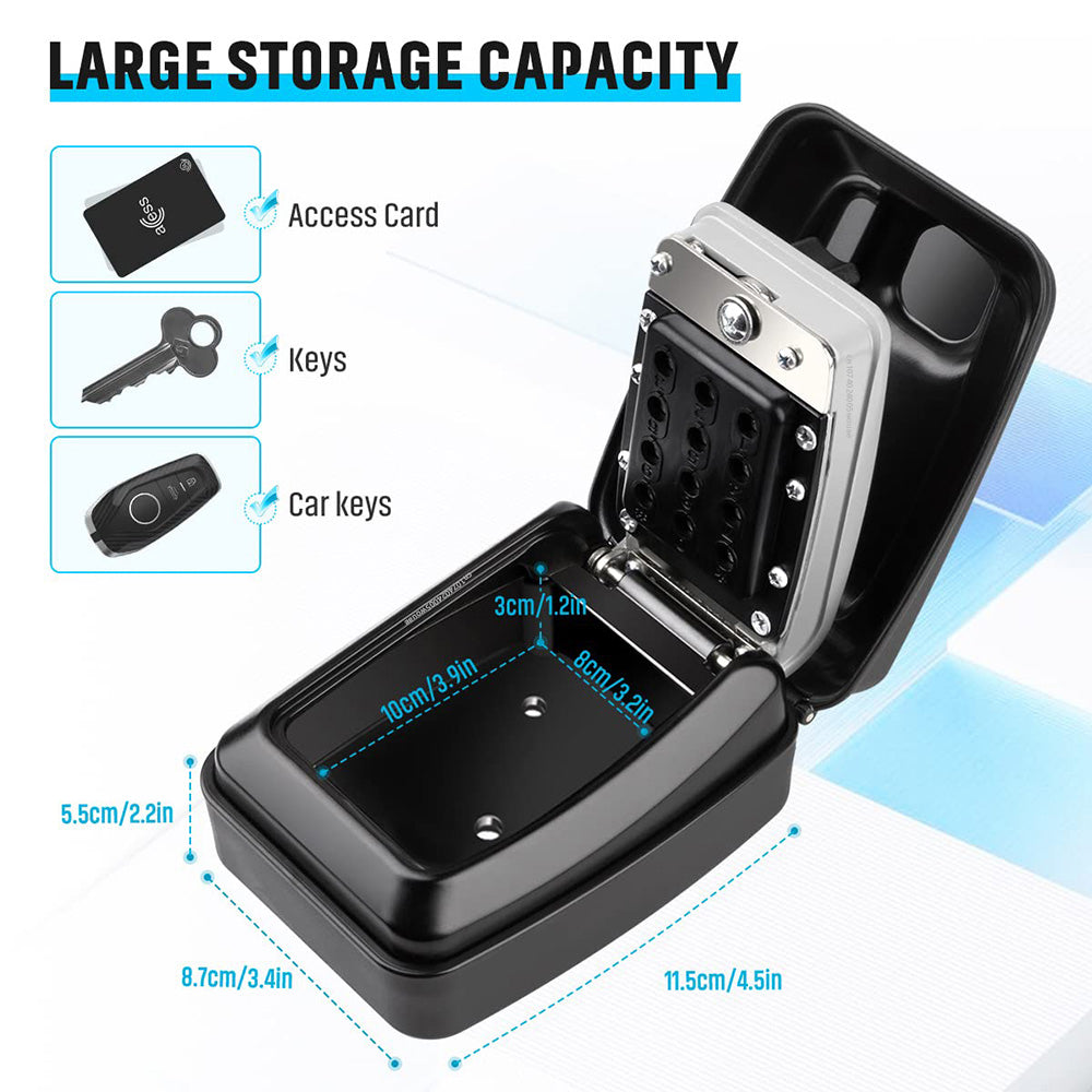 "Wetterfeste, wandmontierte Schlüsselbox aus Metall mit sicherem Verschluss und kompaktem Design, Schutz vor Witterung."