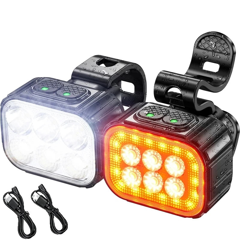 "Wiederaufladbare Fahrradlichter: Helles LED-Frontlicht und rotes Rücklicht mit 8/12 Modi, kompakt und wasserdicht."