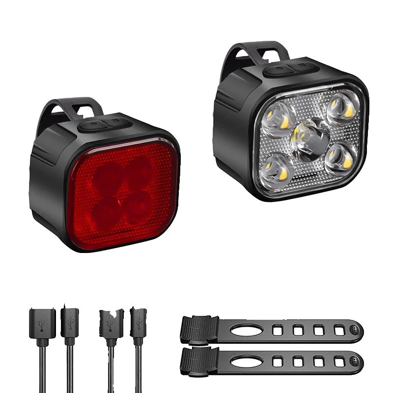 "Wiederaufladbare Fahrradlichter: Helles LED-Frontlicht und rotes Rücklicht mit 8/12 Modi, kompakt und wasserdicht."