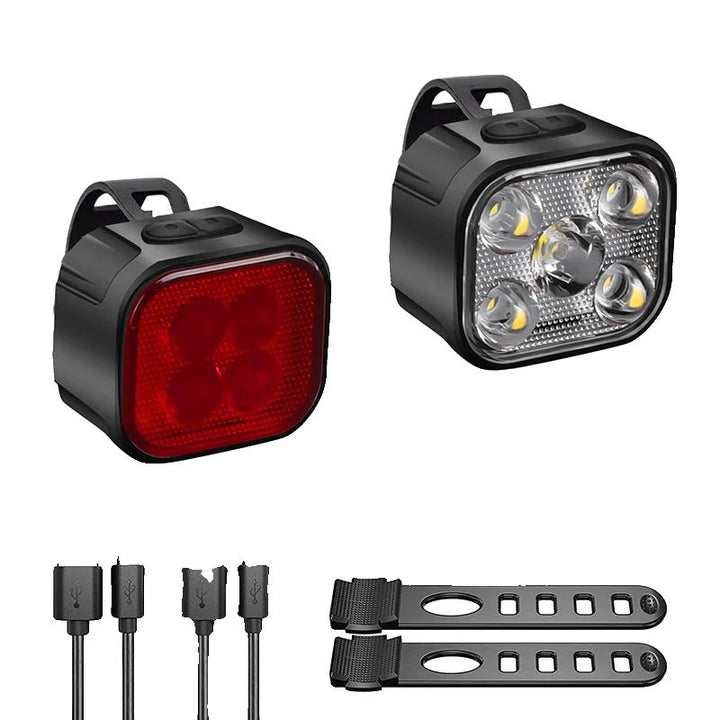 "Wiederaufladbare Fahrradlichter: Helles LED-Frontlicht und rotes Rücklicht mit 8/12 Modi, kompakt und wasserdicht."