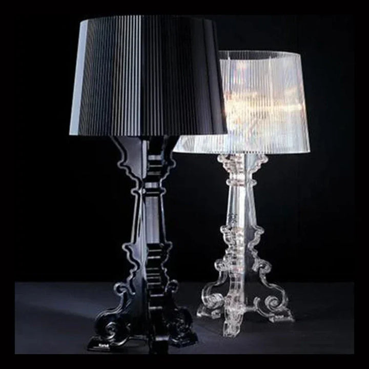 "Zarie verstellbare Tischlampe aus Acryl im modernen Barockdesign, höhenverstellbar, ideal als stylisches Wohnaccessoire."