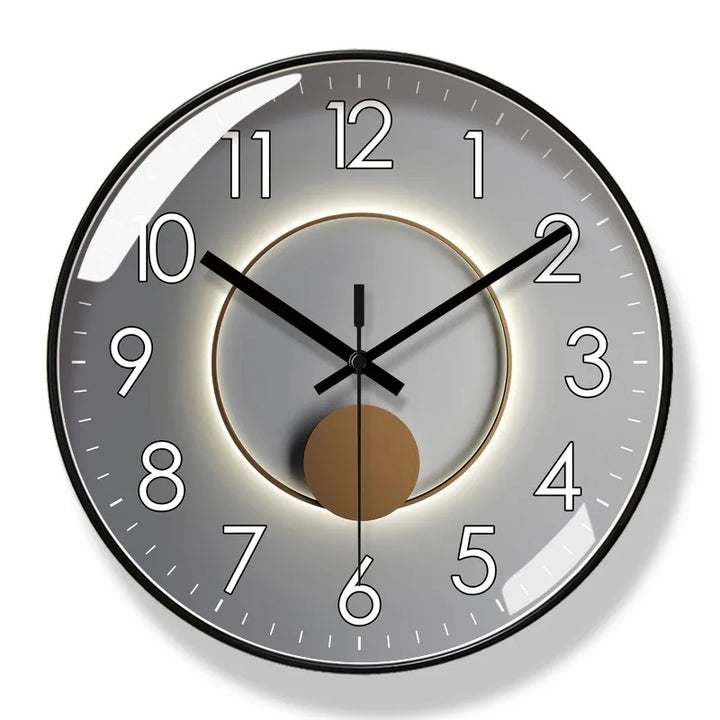 "ZeitSchön Designer Wanduhr, elegantes Design in Schwarz, kreisförmig, aus Kunststoff und Glas, für stilvolle Innenräume."