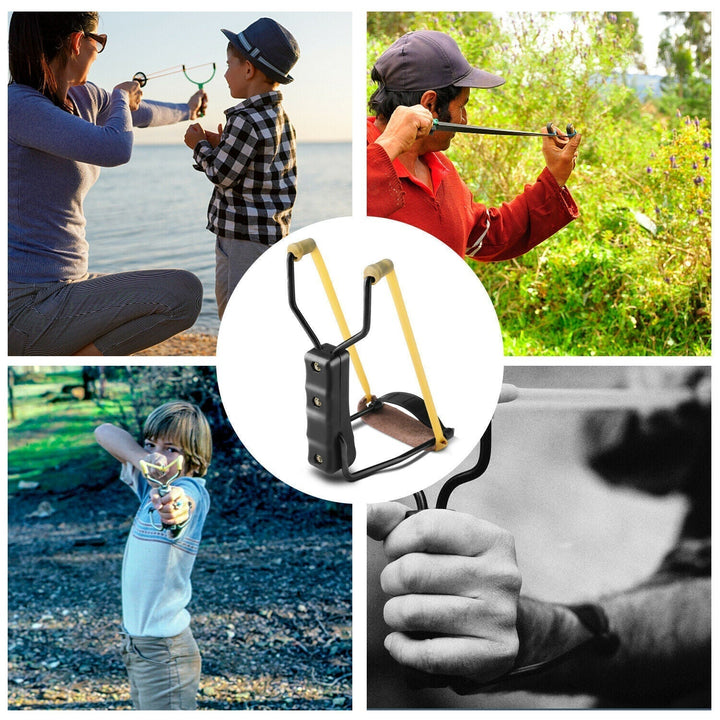 Zusammenklappbare Handgelenk-Schleuder mit leichtem Aluminiumrahmen, kompakten Power-Bändern und beeindruckender Reichweite.