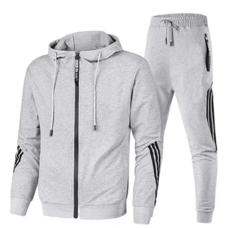 "Zweiteiliges Herren-Trainingsanzug-Set, sportlich-modern, in Schwarz mit praktischen Taschen und schlanker Passform"
