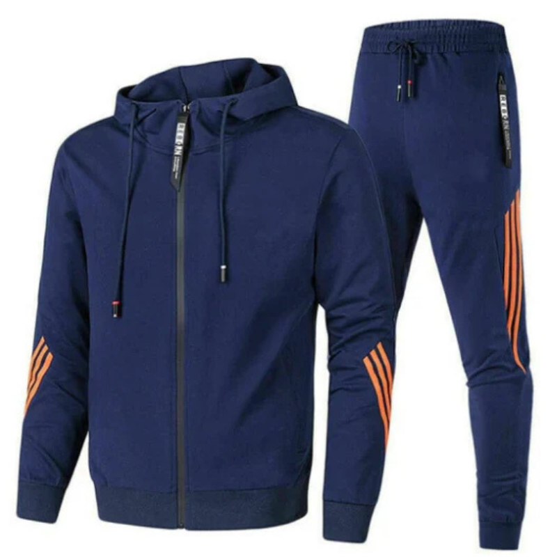 "Zweiteiliges Herren-Trainingsanzug-Set, sportlich-modern, in Schwarz mit praktischen Taschen und schlanker Passform"