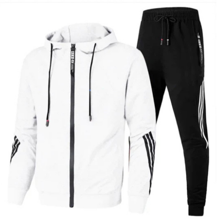 "Zweiteiliges Herren-Trainingsanzug-Set, sportlich-modern, in Schwarz mit praktischen Taschen und schlanker Passform"